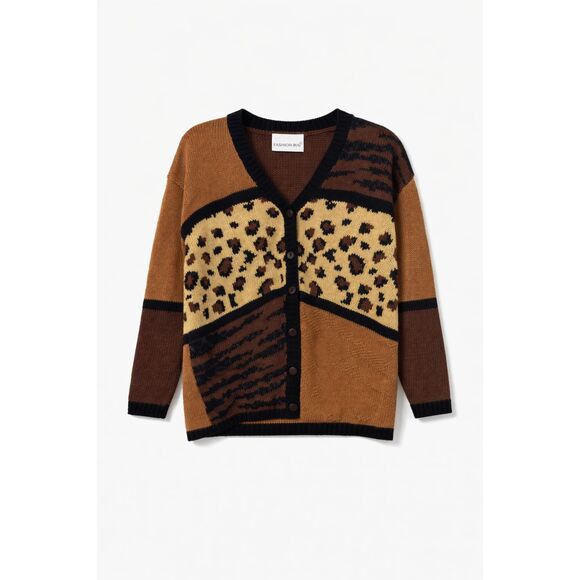 Fashion Bug Sweaters - Vintage NWT Y2K Leopard Patchwork Cardigan Sweater 18/20 Plus Animal Print 90s